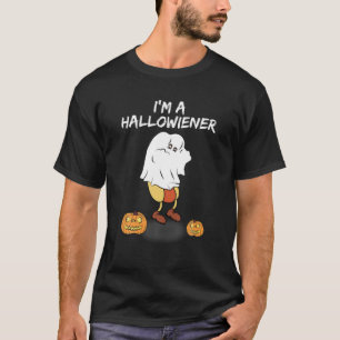 Halloween Hot Dog, Wiener Dress Up In Ghost Costum T-Shirt