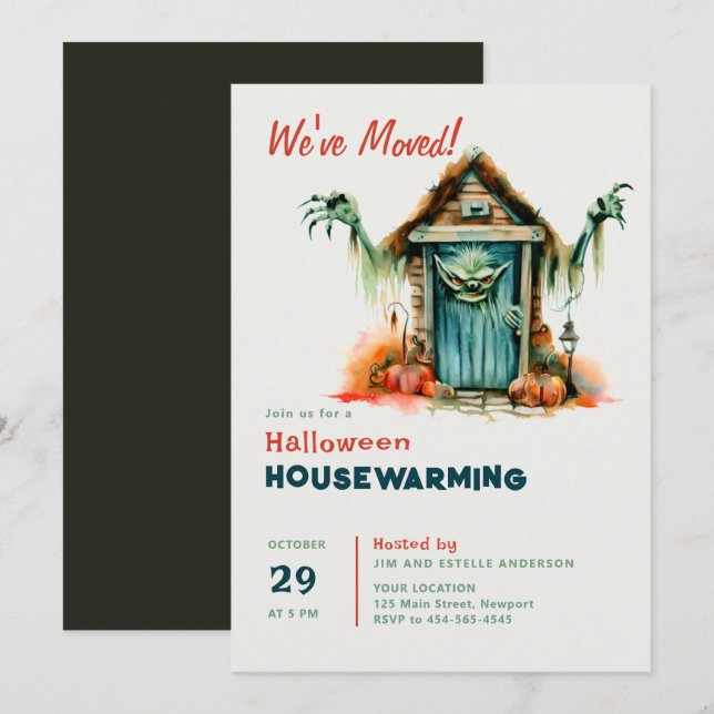 Halloween House Erwärmung Monster Zuhause Digs Fun Einladung (Vorne/Hinten)