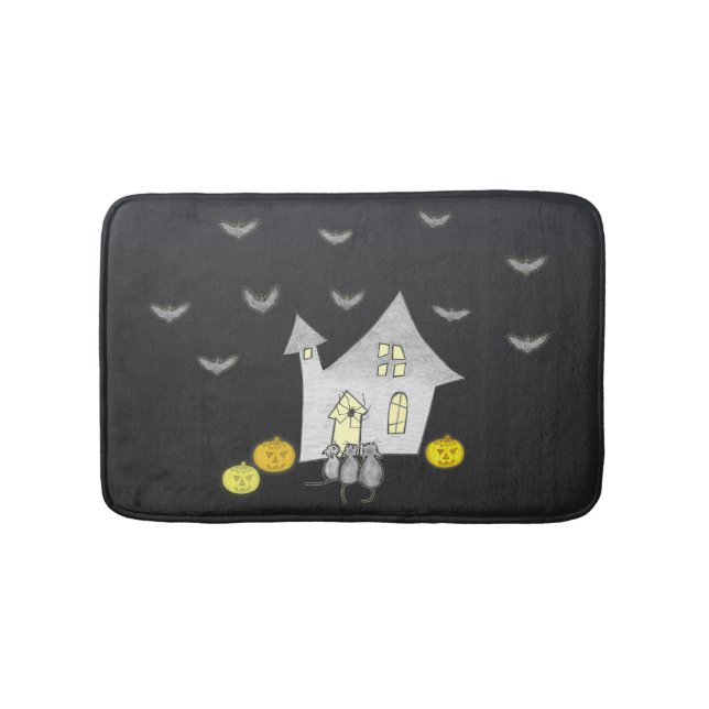 Halloween House, Schwarze Katzen, Fledermäuse, Kür Badematte (Vorderseite)
