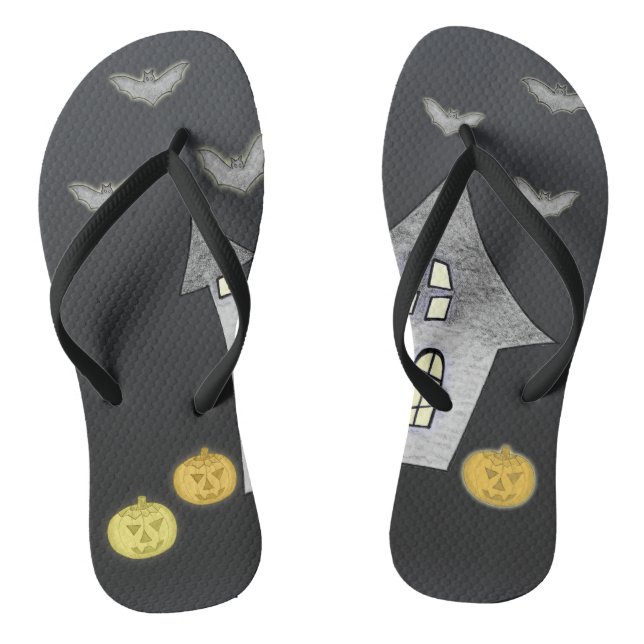 Halloween House, Schwarze Katzen, Fledermäuse, Kür Flip Flops (Fußbett)