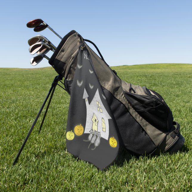 Halloween House, Schwarze Katzen, Fledermäuse, Kür Golfhandtuch (Gras)