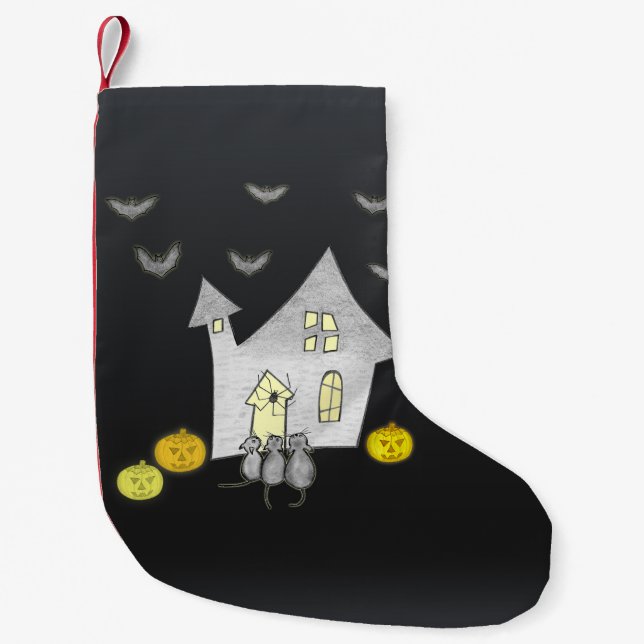 Halloween House, Schwarze Katzen, Fledermäuse, Kür Kleiner Weihnachtsstrumpf (Vorderseite)