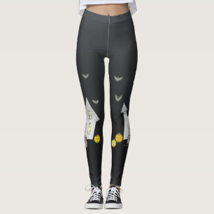 Halloween House, Schwarze Katzen, Fledermäuse, Kür Leggings