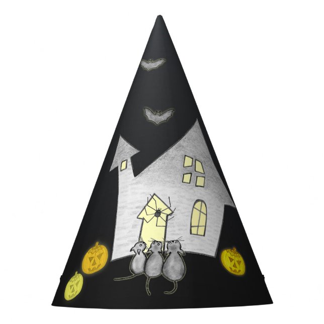 Halloween House, Schwarze Katzen, Fledermäuse, Kür Partyhütchen (Vorderseite)