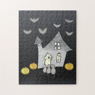 Halloween House, Schwarze Katzen, Fledermäuse, Kür Puzzle