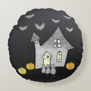 Halloween House, Schwarze Katzen, Fledermäuse, Kür Rundes Kissen