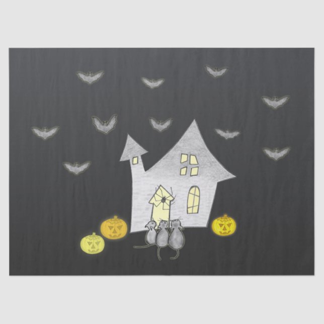 Halloween House, Schwarze Katzen, Fledermäuse, Kür Seidenpapier (Vorderseite)