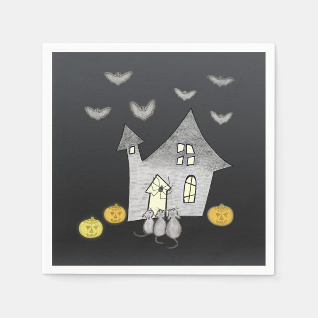 Halloween House, Schwarze Katzen, Fledermäuse, Kür Serviette (Vorderseite)