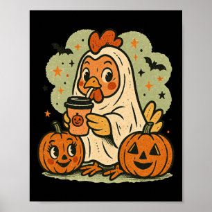 Halloween-Hühner-Geisterkostüm Retro-T-Shirt Hahn Poster