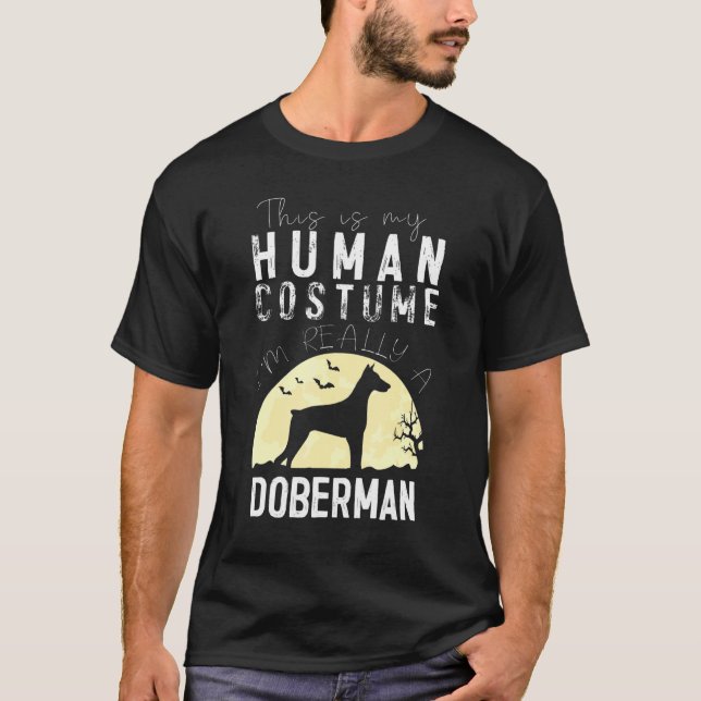 Halloween Human Costume Doberman Pinscher Moon Sil T-Shirt (Vorderseite)