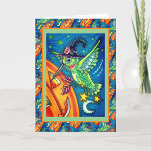 HALLOWEEN HUMMINGBIRD & KÜRBISLATERNE WHIMSY FEIERTAGSKARTE