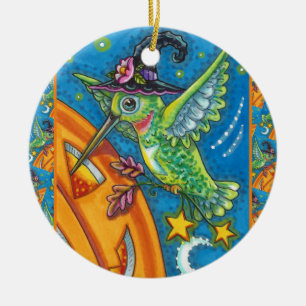 HALLOWEEN HUMMINGBIRD & KÜRBISLATERNE WHIMSY KERAMIK ORNAMENT