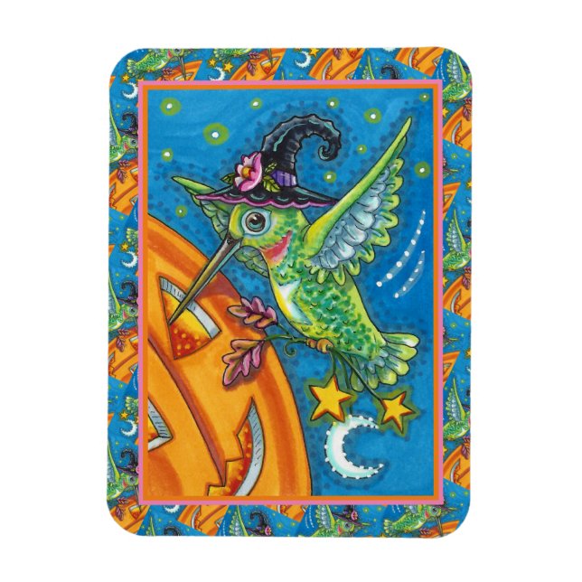 HALLOWEEN HUMMINGBIRD & KÜRBISLATERNE WHIMSY MAGNET (Vertikal)