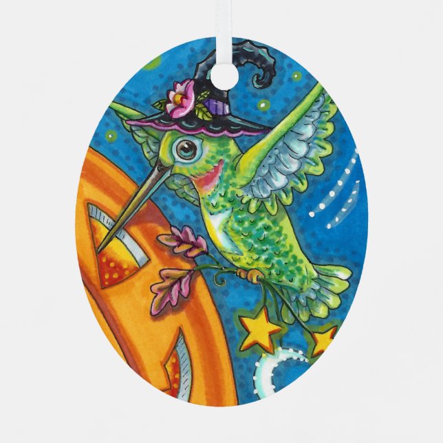 HALLOWEEN HUMMINGBIRD & KÜRBISLATERNE WHIMSY ORNAMENT AUS METALL (Rückseite)