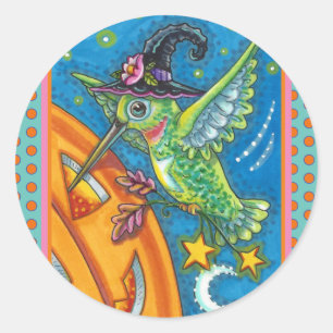 HALLOWEEN HUMMINGBIRD & KÜRBISLATERNE WHIMSY RUNDER AUFKLEBER