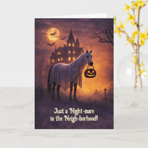 Halloween Humor mit Pferd, das Süßigkeiten oder Sa Karte