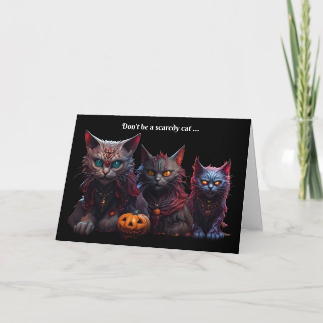 Halloween Humorvolle Beängstigende Katze Vampire m Karte (Vorderseite)