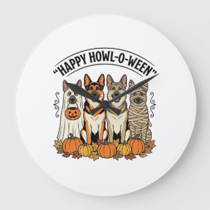 Halloween Hund Glückliches Howl-O-Ween Vintage Deu Große Wanduhr