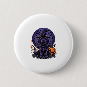 Halloween-Hund-Hexe-Kürbis-Vektor-Art Button