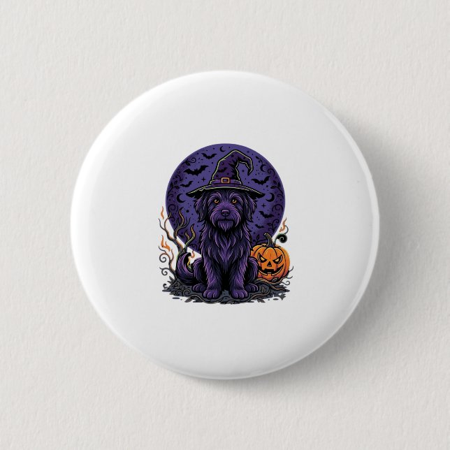 Halloween-Hund-Hexe-Kürbis-Vektor-Art Button (Vorderseite)