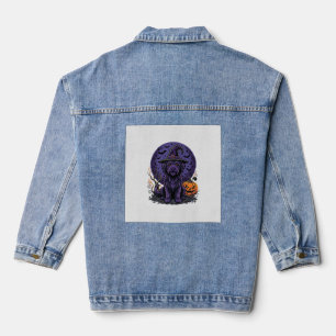Halloween-Hund-Hexe-Kürbis-Vektor-Art Jeansjacke