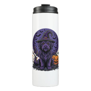 Halloween Hund Hexe Kürbis Vektorgrafik Thermosbecher
