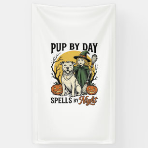 Halloween-Hund-Hexe-Shirt Vintage-Engraving Hausti Banner