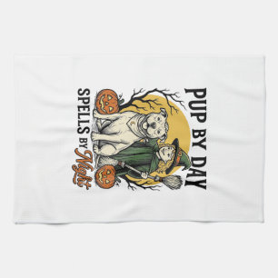 Halloween-Hund-Hexe-Shirt Vintage-Engraving Hausti Geschirrtuch