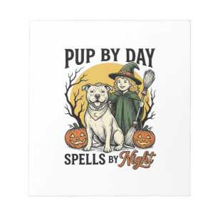 Halloween-Hund-Hexe-Shirt Vintage-Engraving Hausti Notizblock
