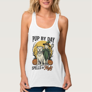 Halloween-Hund-Hexe-Shirt Vintage Gravur Haustier Tank Top