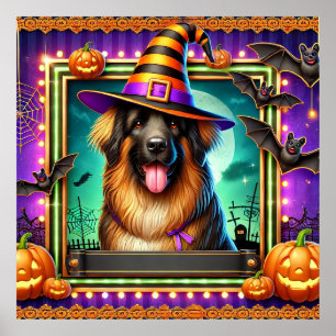 Halloween Hund Hexenhut Fledermäuse Gruselig Poster