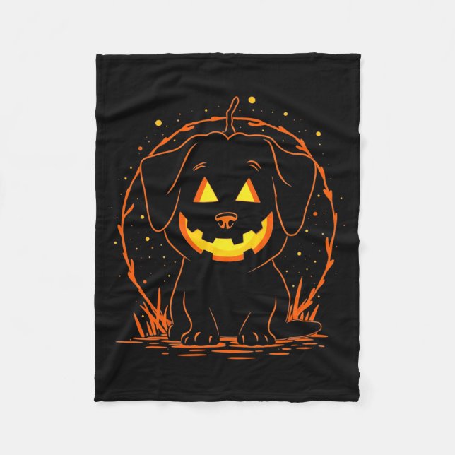 Halloween-Hund-Kürbis-Langarmshirt Fleecedecke (Vorderseite)