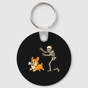 Halloween-Hund Lustiges Skelett jagt Corgi-Hund Schlüsselanhänger