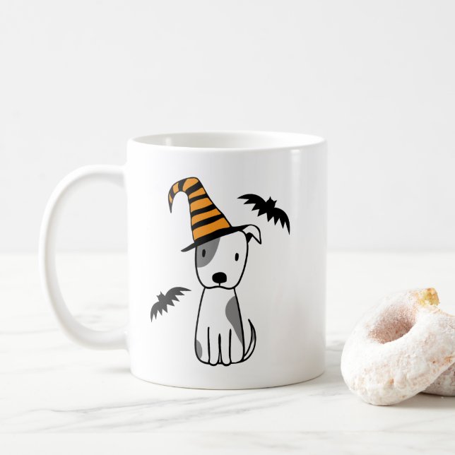 Halloween Hund mit Fledermäusen Kaffeetasse (Mit Donut)