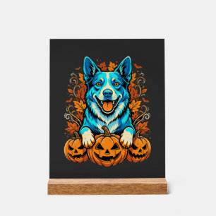 Halloween-Hund mit Jack-O-Lantern-Kürbissen_1 Acrylschild