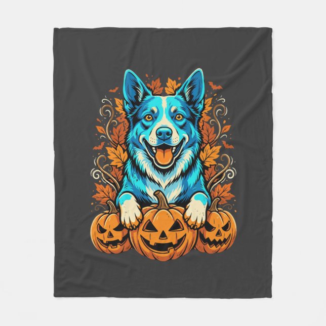 Halloween-Hund mit Jack O Lantern-Kürbissen_1 Fleecedecke (Vorderseite)