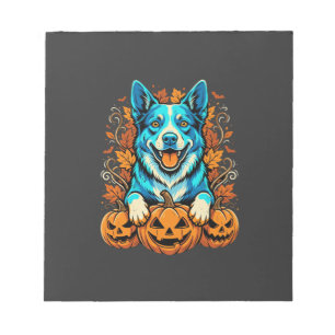 Halloween-Hund mit Jack-O-Lantern-Kürbissen_1 Notizblock