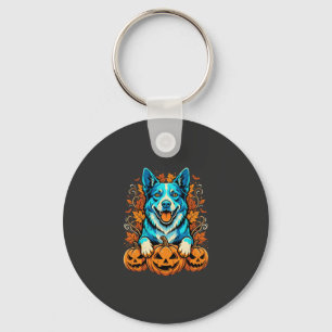 Halloween-Hund mit Jack O Lantern-Kürbissen_1 Schlüsselanhänger