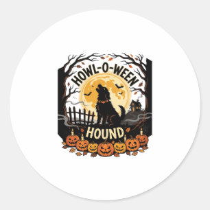 Halloween-Hund-Mond-Heulen (2) Runder Aufkleber