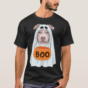 Halloween Hund Pitbull Süßes Gespenst Laken Kostüm T-Shirt
