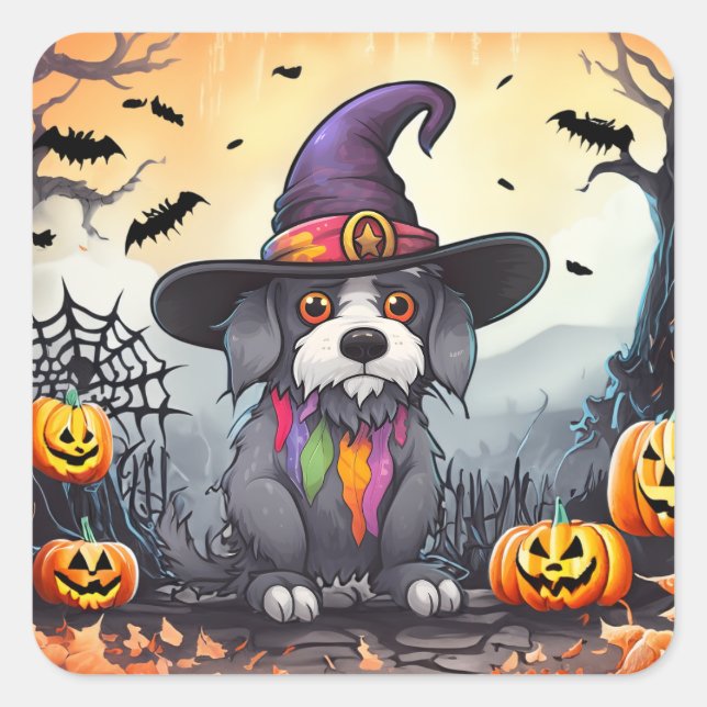 Halloween Hund Quadratischer Aufkleber (Vorderseite)