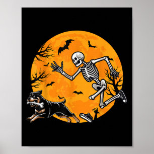 Halloween-Hund-Skelett jagt Hund Halloween-Rottwei Poster