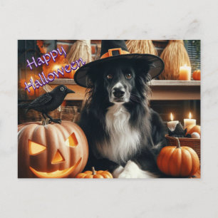 Halloween Hund und Kürbislaterne Feiertagspostkarte