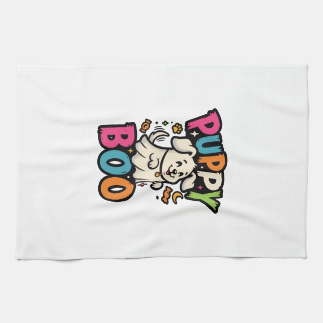 Halloween Hund Welpe Boo Geschirrtuch (Horizontal)
