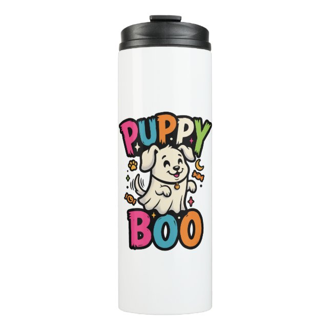 Halloween Hund Welpe Boo Thermosbecher (Vorderseite)