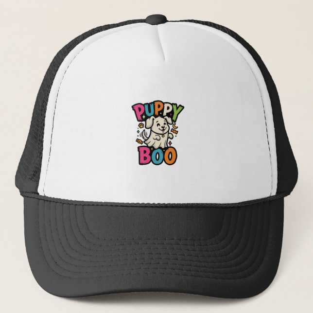 Halloween Hund Welpe Boo Truckerkappe (Vorderseite)