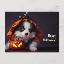 Halloween Hund. Welpe mit Kürbissen. Niedlich. Postkarte