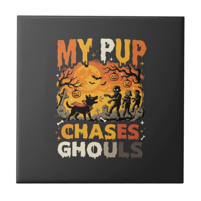 Halloween-Hunde-Friedhofs-Patrouille Fliese (Vorderseite)