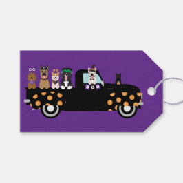 Halloween-Hunde in einem Lieferwagen Geschenkanhänger