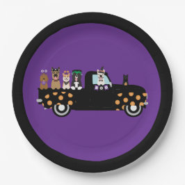 Halloween-Hunde in einem Lieferwagen Pappteller